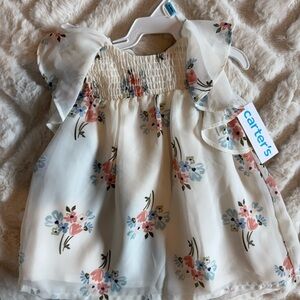 6 Month White Floral Baby Dress with Ruffles